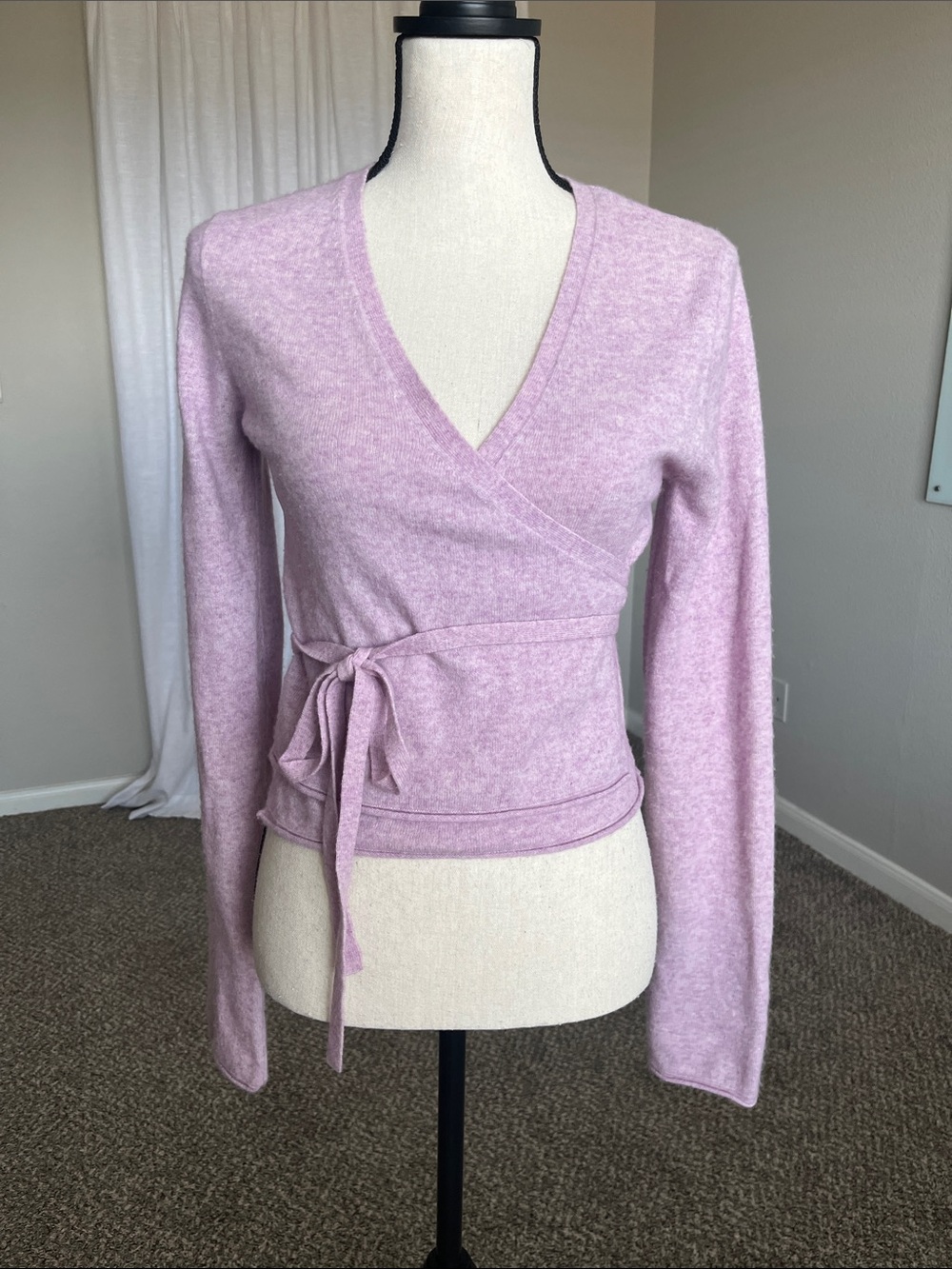 Organic Basics Wool Blend Fine Knit Wrap Cardigan Lavender Mist Rosy Mauve L
